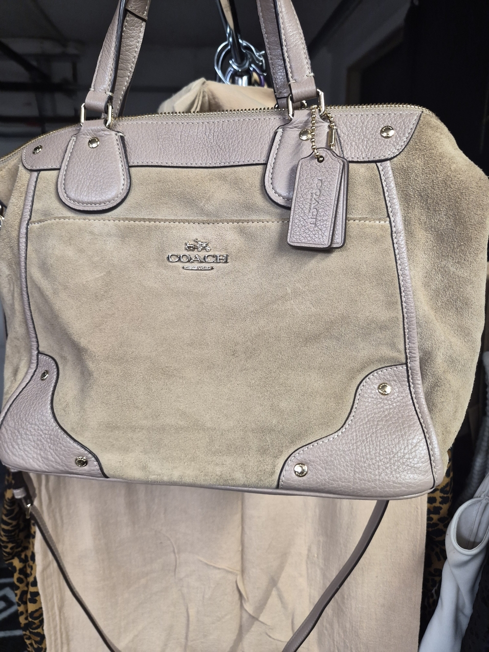 Coach Taupe Suede & Leather Satchel